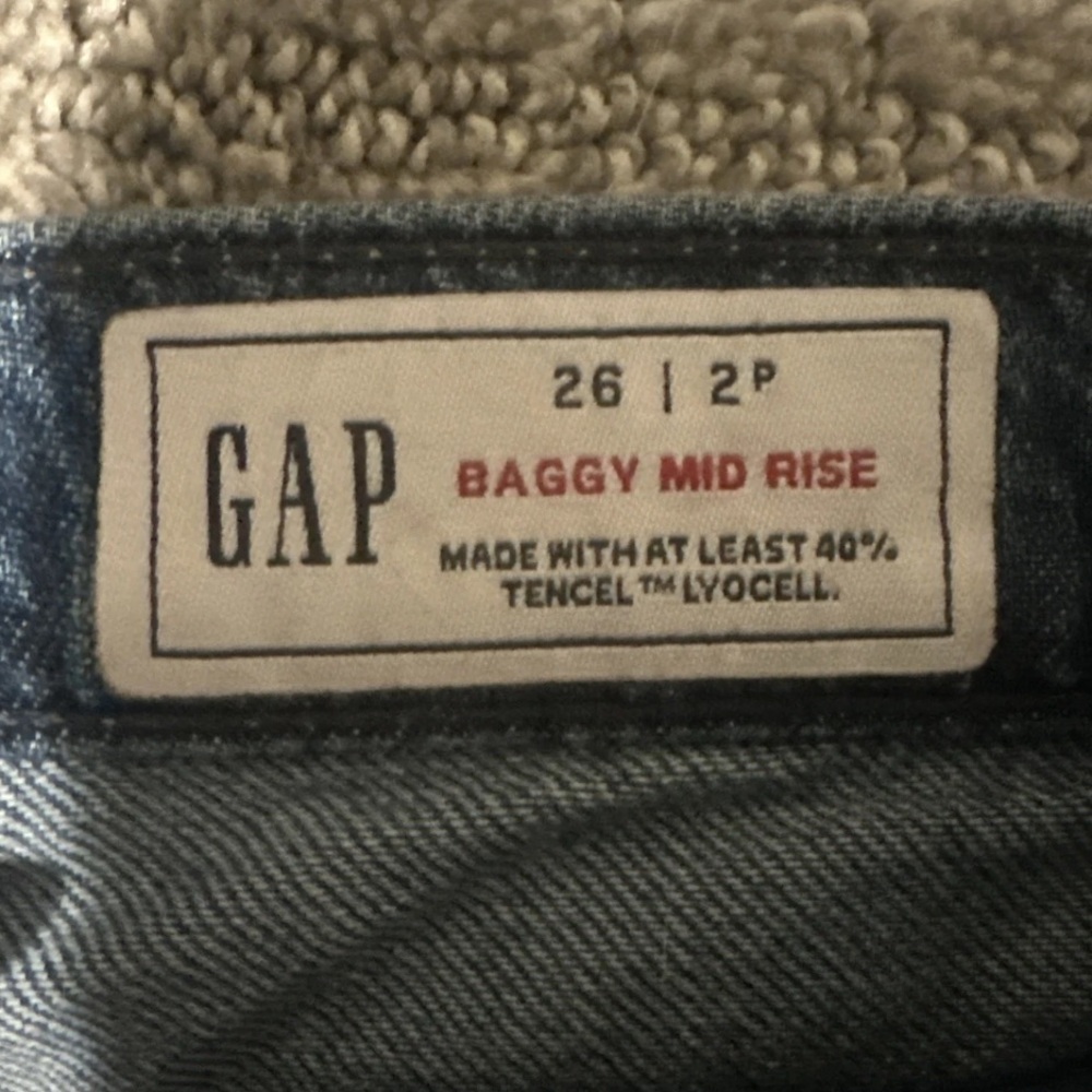 GAP | Baggy Mid-Rise Blue Wide-Leg Distressed Jeans | Size 26/2P - Picture 2 of 10